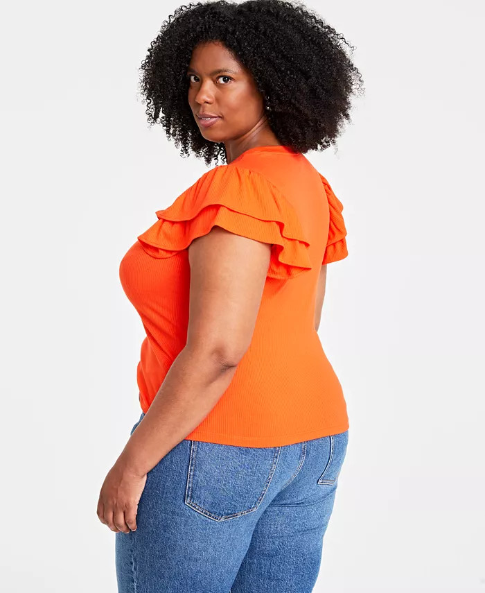 Trendy Plus Size Flutter-Sleeve Top, Created for Macy's | Macy's