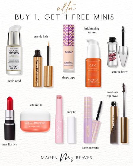 Ulta buy one get one free minis! Mini beauty - beauty on sale - makeup on sale - travel size 

#LTKunder50 #LTKsalealert #LTKbeauty