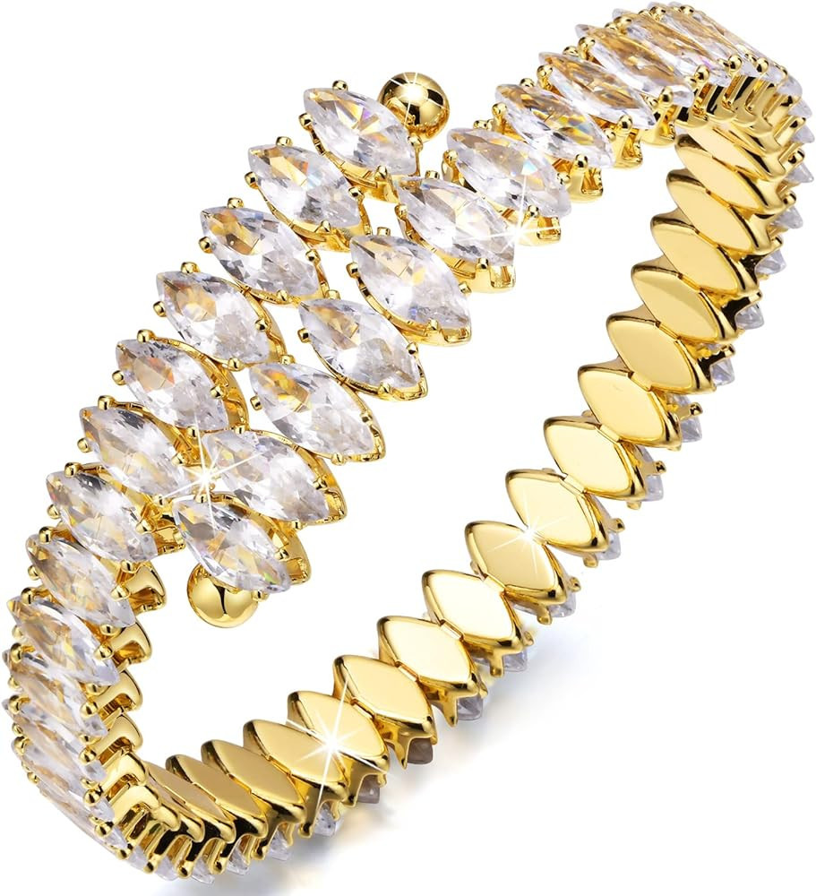 Cuff Tennis Bracelets for Women - Adjustable 8mm Cubic Zirconia Dainty Classic Tennis Bracelet Fa... | Amazon (US)