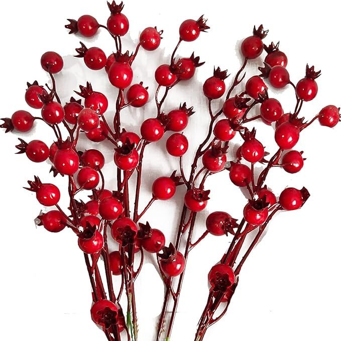 11inch Long Artificial Red Holly Berry Stem Picks Decorative Wire Stem Branch Sprays for Christma... | Amazon (US)