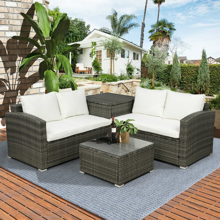 enyopro Outdoor Wicker Patio Furniture Sets, 4 Piece Outdoor Conversation Set with Storage Box an... | Walmart (US)