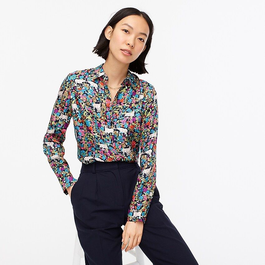 Collection silk twill shirt in grazing goats print | J.Crew US