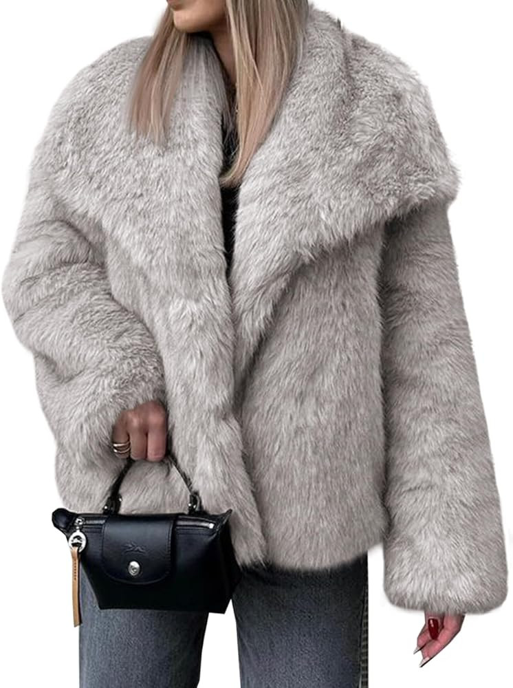 Cicy Bell Womens Faux Fur Coat Winter Shaggy Casual Oversized Lapel Jackets Warm Fuzzy Outerwear | Amazon (US)