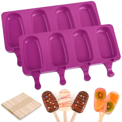 WMKGG Popsicles Molds,Popsicle Silicone Molds Set, 2 PCS Ice Cream Molds with 50 Wooden Sticks for Cake Pop, Ice Pop, Cakesicles (Standard Size/Rose Red) | Amazon (US)