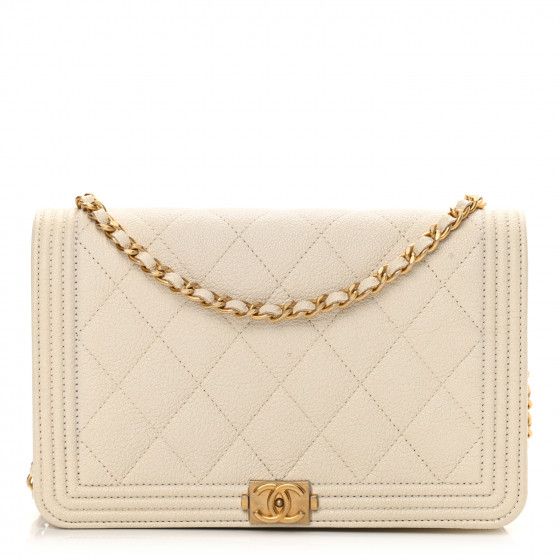 CHANEL Caviar Quilted Boy Wallet On Chain WOC White | FASHIONPHILE (US)