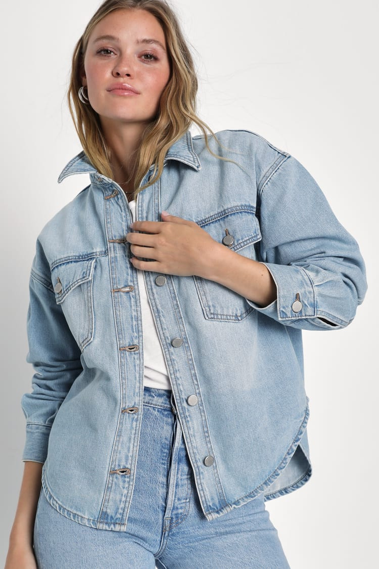 Chill Outing Light Wash Denim Button-Up Shacket | Lulus (US)