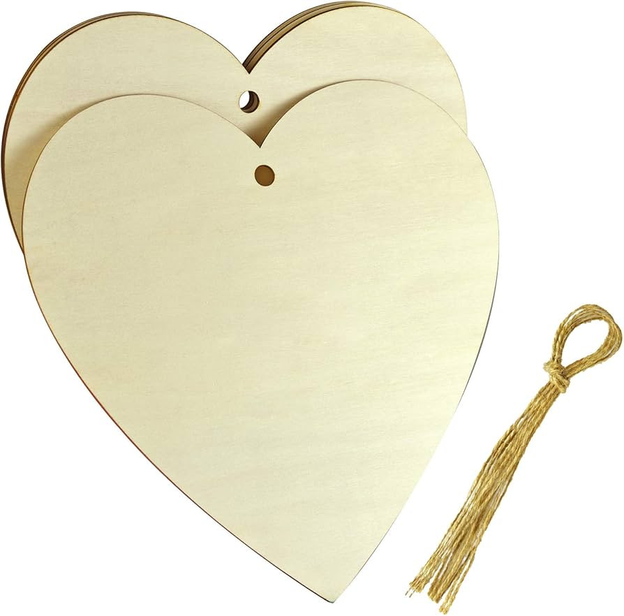 obmwang 4 Pieces Natural Wooden Hearts 11.5 x 11Inch, Large Wood Heart Slices Unfinished Predrill... | Amazon (US)