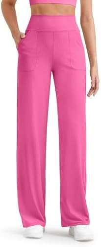 G4Free Women's Ribbed Knit Wide Leg Pants with Pockets Lightweight Stretchy Yoga Pants Casual Lou... | Amazon (US)