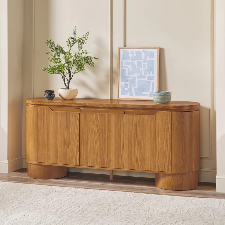 Walker Edison Modern Large Curved Wood Sideboard TV Stand, Medium Brown Oak | Walmart (US)
