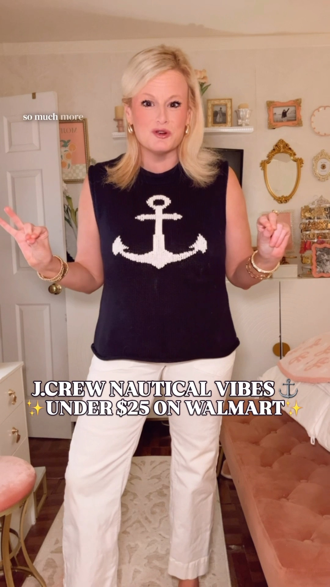 J.Crew look for less | anchor sweater women | Walmart sweater | nautical summer outfit | preppy coastal style

This Walmart anchor sweater is giving J.Crew nautical vibes for under $25, and it is such a strong summer sweater find.

The navy knit, bold white anchor, rolled crew neckline, sleeveless shape, soft lightweight feel, and 100% cotton fabric make it look polished without feeling heavy for warm weather. It has that classic coastal style that works for beach weekends, lake trips, boat days, marina dinners, vacation outfits, casual work outfits, teacher outfits, and everyday summer plans.

I sized up to a large for a more relaxed fit.

Style it with white jeans, linen pants, denim shorts, white shorts, cropped trousers, a tennis skirt, or layered over your shoulders with a summer dress. It instantly gives the outfit that New England summer, Nantucket weekend, beach town shopping, country club casual, Ralph Lauren meets J.Crew look for less energy.

This is the kind of Walmart fashion find that looks far more expensive than it is and becomes one of those easy pieces you keep reaching for because it makes simple outfits feel intentional.

If you love anchor sweaters, nautical sweaters, coastal style, preppy summer outfits, sleeveless sweaters, 100% cotton tops, Walmart style, Walmart finds, and designer looks for less, this is one of the strongest under-$25 pieces to check.

anchor sweater women, nautical sweater women, Walmart sweater, Walmart fashion finds, Walmart style, J.Crew look for less, J.Crew inspired sweater, Ralph Lauren inspired outfit, sleeveless sweater women, sleeveless knit top, navy sweater women, cotton sweater, 100 cotton sweater, lightweight summer sweater, preppy summer outfit, coastal style outfit, New England summer outfit, vacation outfit, teacher outfit, work outfit, designer look for less

#LTKFindsUnder50 #NewEnglandSummer #PreppyStyle #LookForLess #JCrew #VineyardVines #WalmartStyle #WalmartFinds  #SummerOutfits

#LTKPetite #LTKOver40 #LTKMidsize