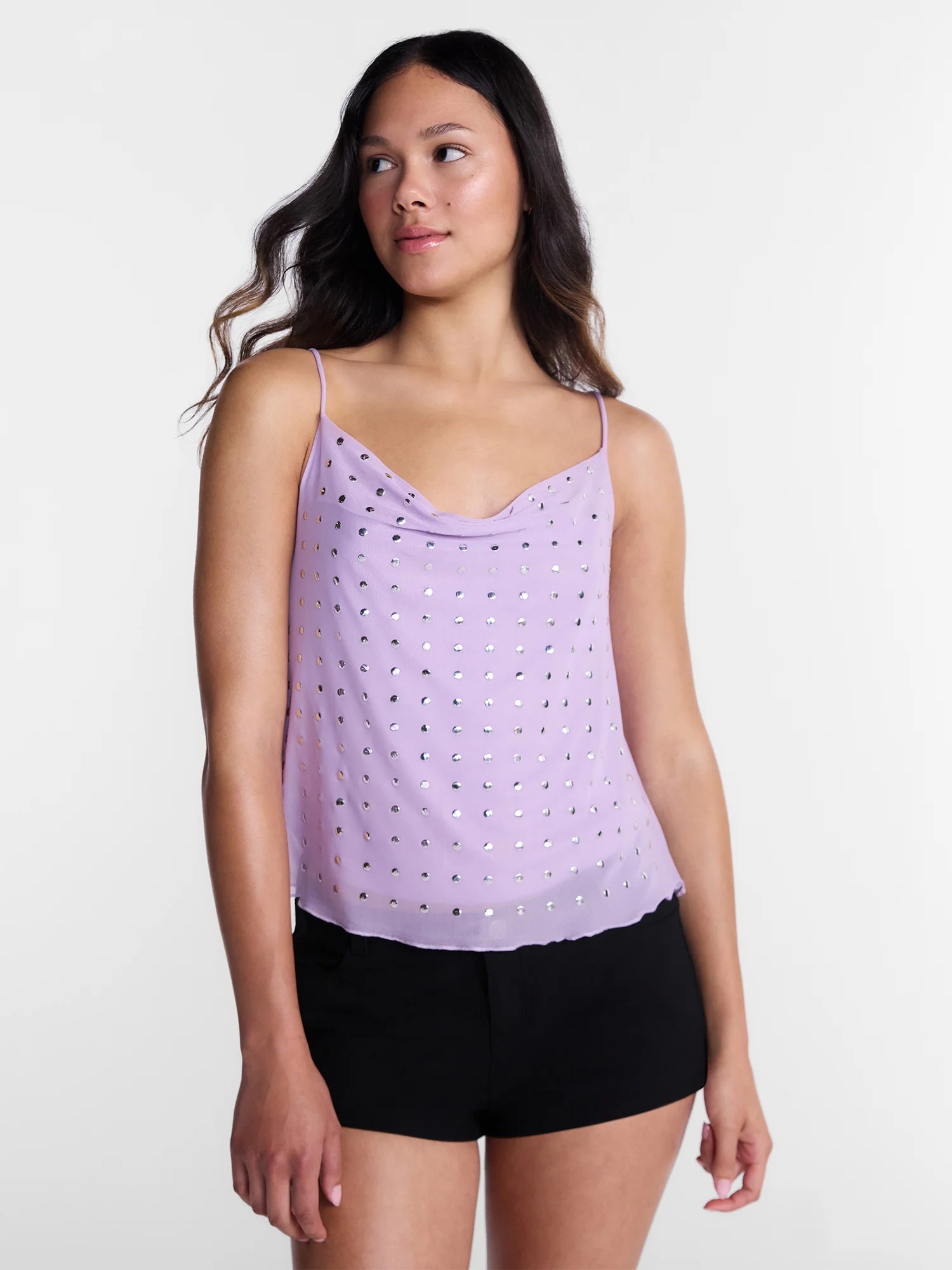 No Boundaries Studded Cowl Neck Cami, Women's XXS-XXL | Walmart (US)