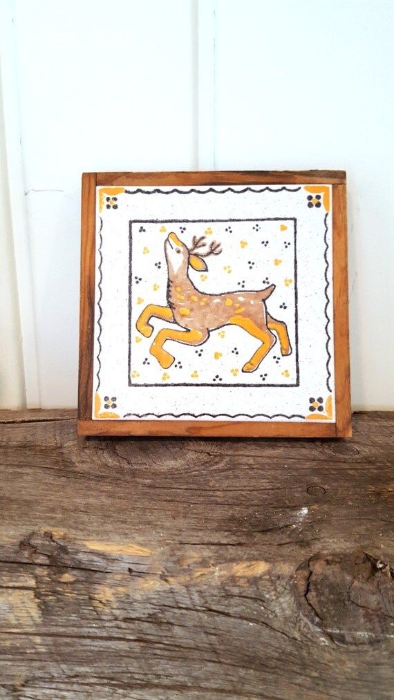 Hand Painted Deer Wood Framed Tile Vintage Kitchen Decor Made In Italy Ceramica S Marco | Etsy (US)