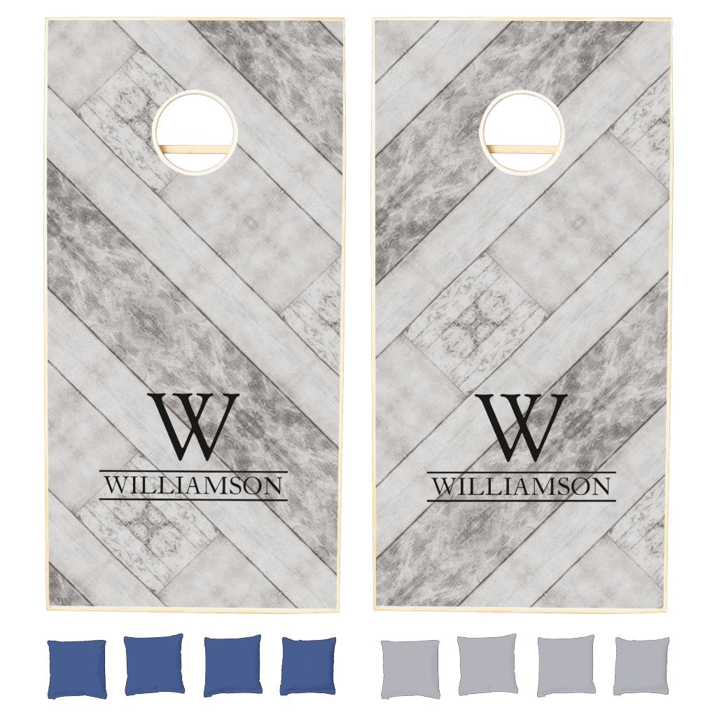 Rustic Barn Wood Family Name Monogram Cornhole Set | Zazzle