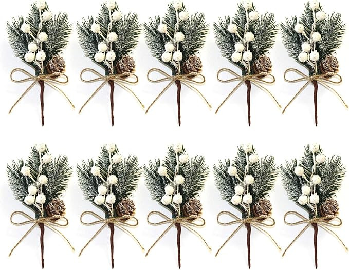 Timpfee 10Pack Artificial Pine Picks, 6inch Flocked Holly Christmas Red Berry Picks Stems, Christ... | Amazon (US)