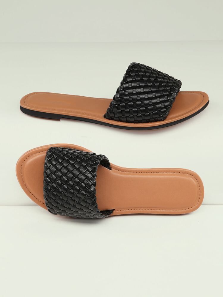 Basketweave Faux Leather Slide Sandals | SHEIN