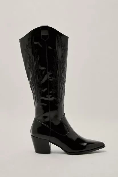 Faux Leather Knee High Western Boots | Nasty Gal (US)