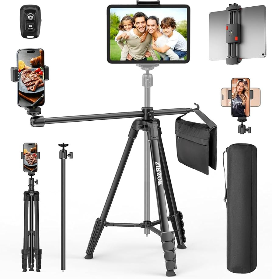 70" Phone Tripod & Selfie Stick, Horizontal Overhead Tripod, Extendable Camera Cell Phone Tripod ... | Amazon (US)