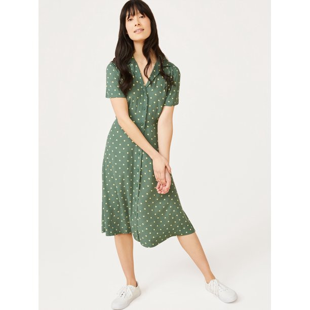 Free Assembly Women's Short Sleeve Camp Shirtdress | Walmart (US)
