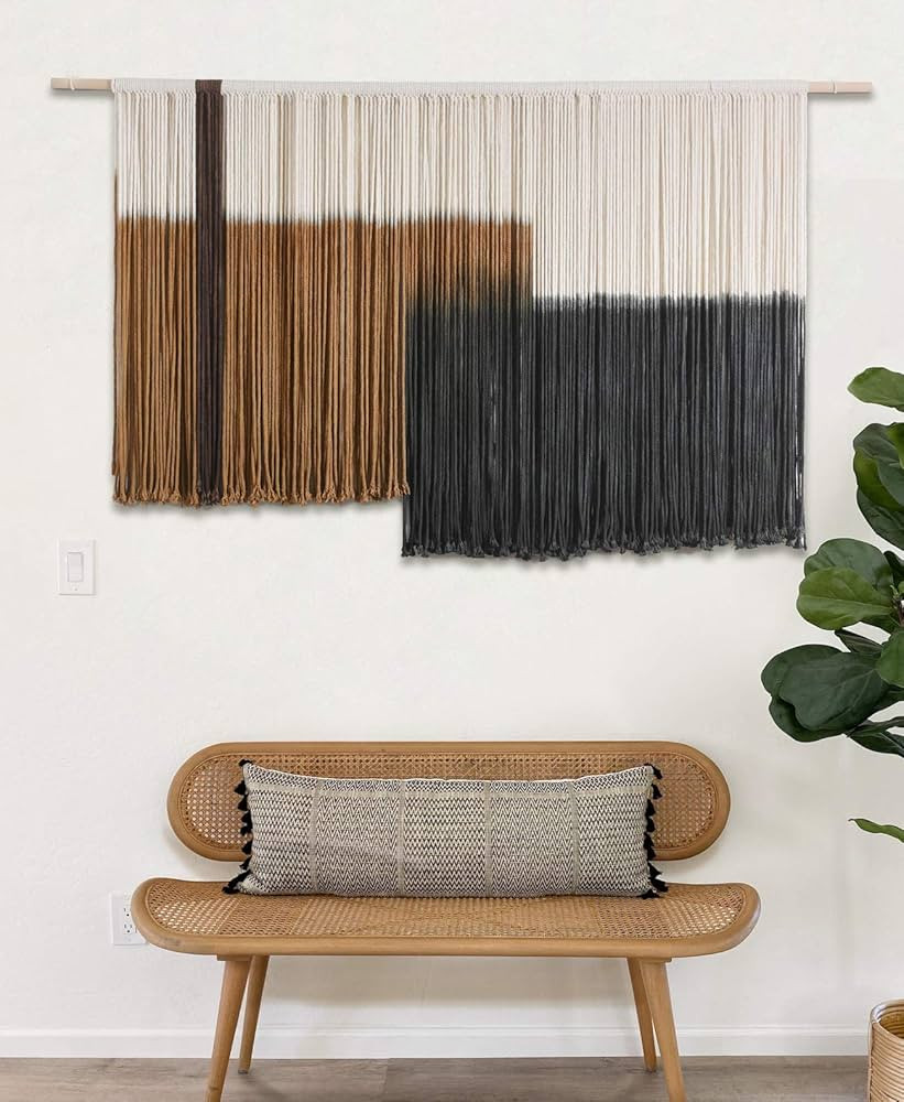 Macrame Wall Hanging Large Dip Dye Tapestry Fiber Wall Art Boho Bedroom Décor 59''W*35''L | Amazon (US)