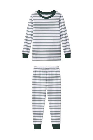 Kids Long-Long Set in Conifer Stripe | Lake Pajamas