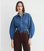 Barrel Sleeve Denim Shirt in Classic Mid Wash | LOFT