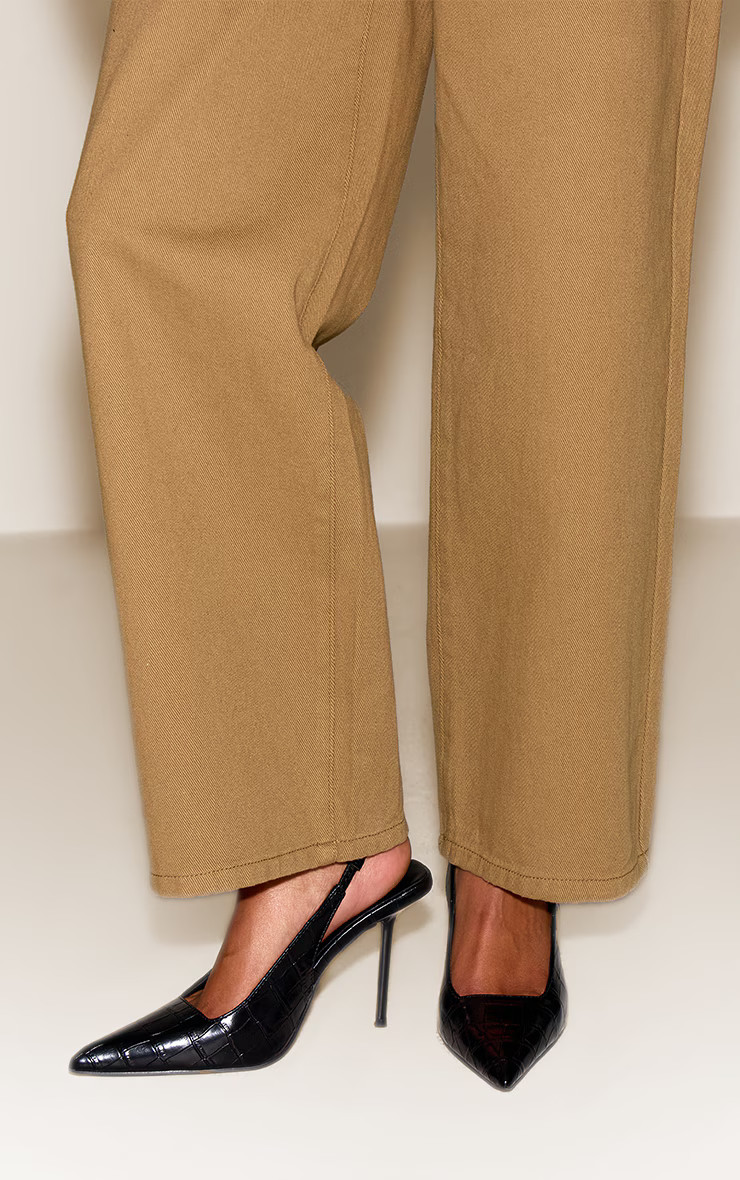 Black Croc Heeled Sling Back Court Shoe | PrettyLittleThing UK