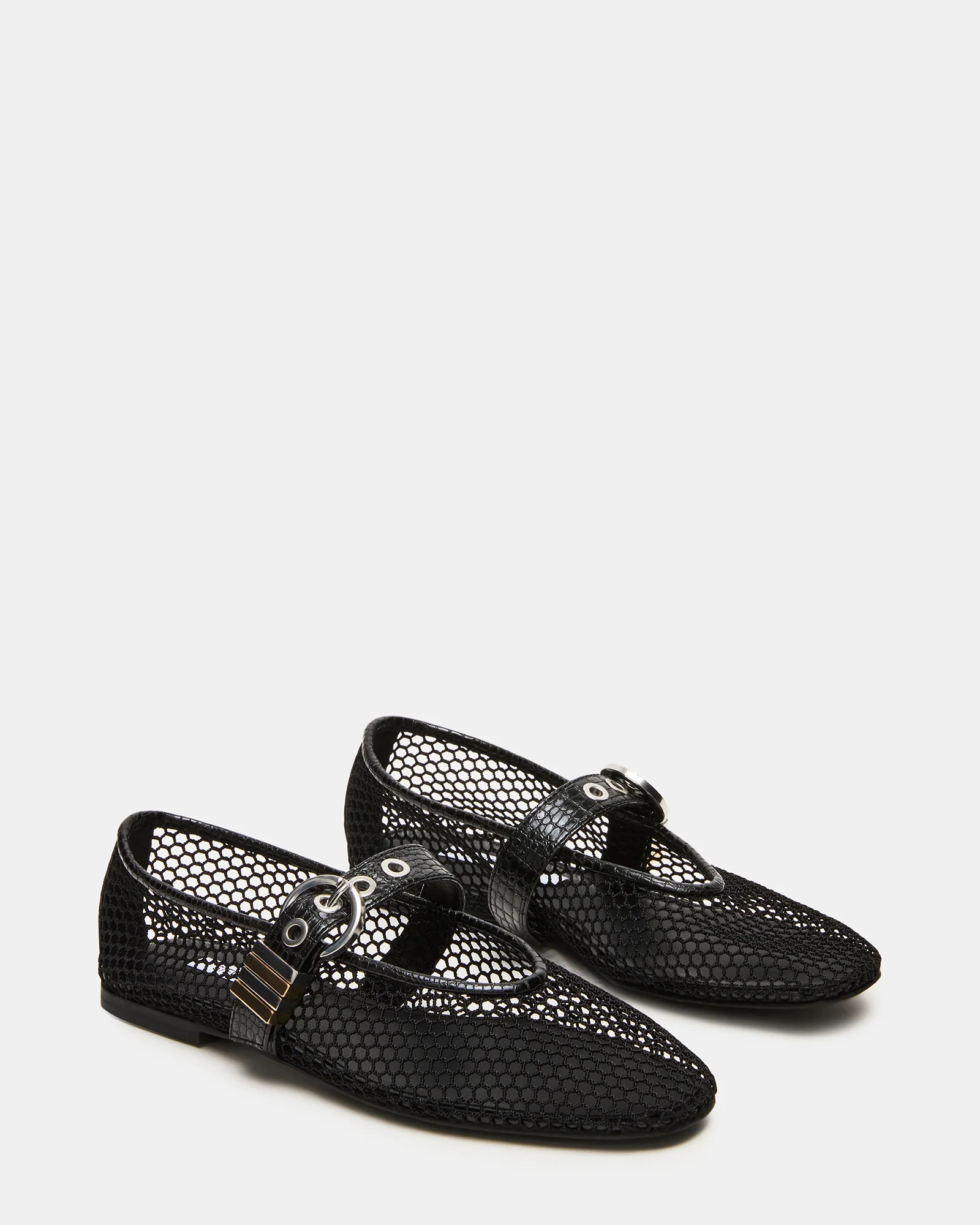 LUCIA Black Mesh Mary Jane Ballet Women's Flat | Steve Madden (US)