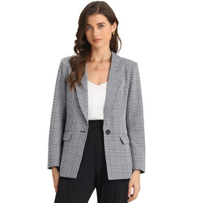 INSPIRE CHIC Women's Notched Lapel One Button Houndstooth Work Plaid Suit Blazer Medium Black White 2 | Target