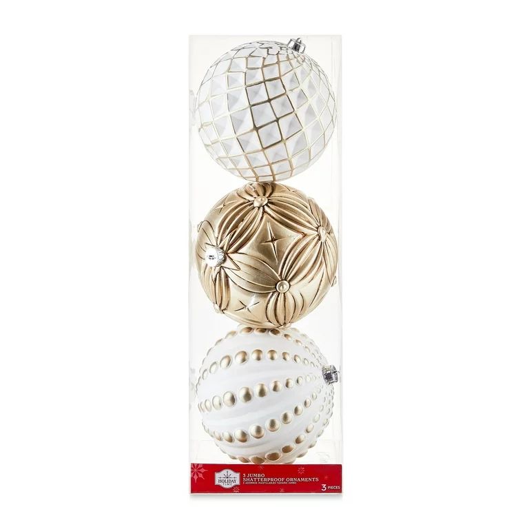 Champagne and White Shatterproof Christmas Ball Ornaments, 3 Pack, by Holiday Time | Walmart (US)