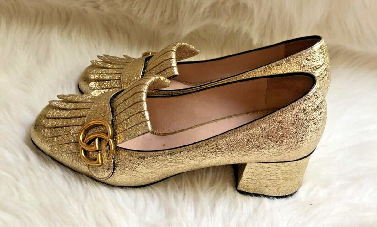 GUCCI Women's Marmont Metallic Gold Mid-Heel Pumps Size EU39.5/US9.5  | eBay | eBay US