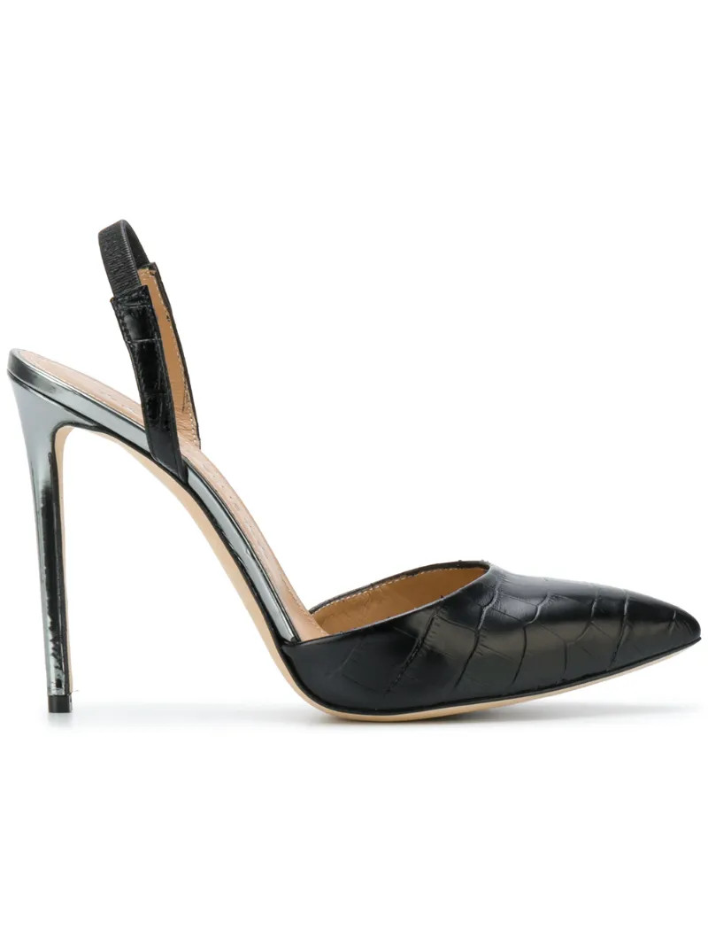 Marc Ellis - crocodile embossed slingback pumps - women - Leather - 38, Black, Leather | FarFetch US