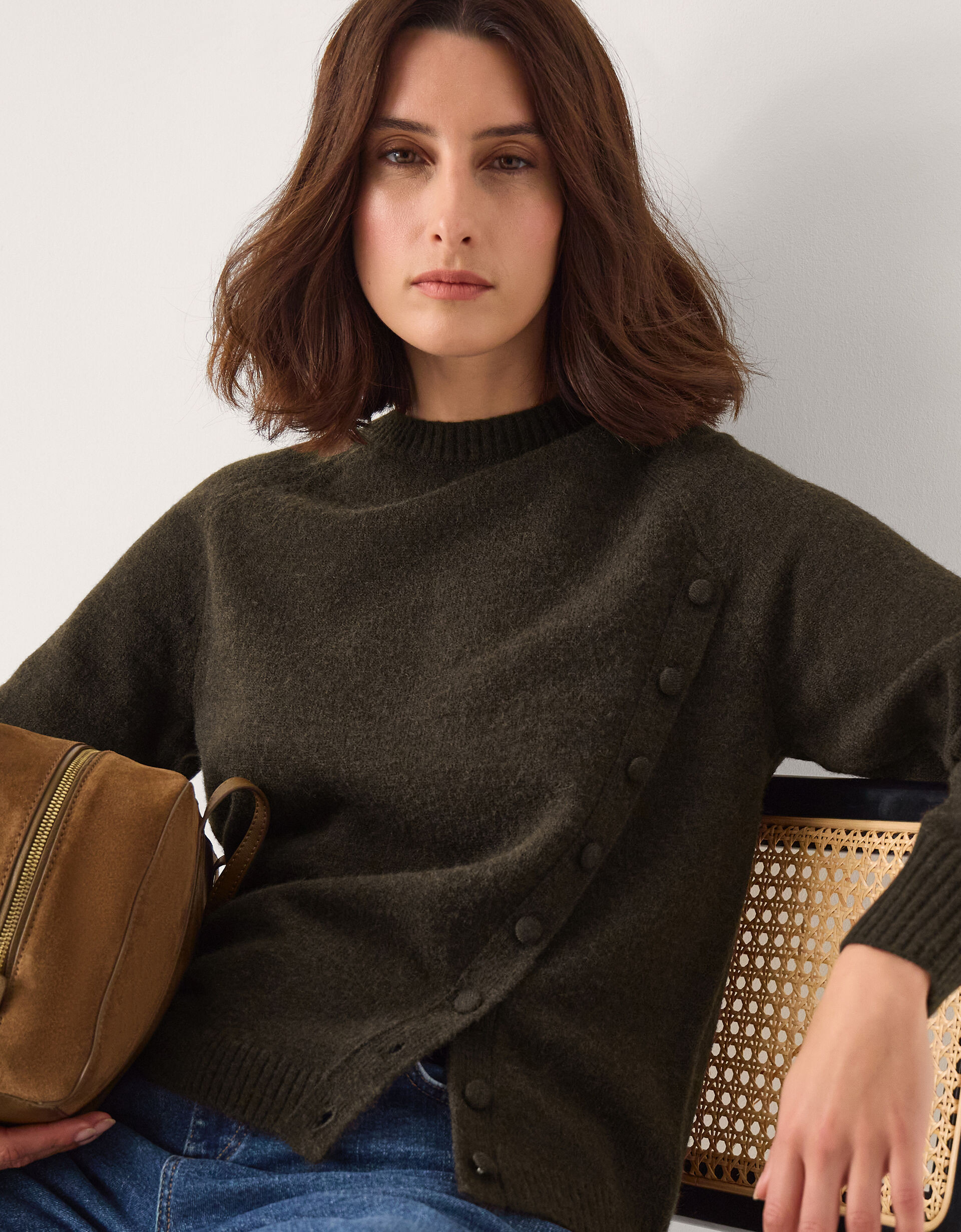 Bray Asymmetrical Button Jumper Brown | Monsoon (UK)