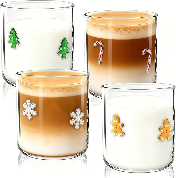 4 Pcs Christmas Icon Glasses 14 oz Icon Juice Glass Cups Christmas Tree Snowflake Candy Cane Ging... | Amazon (US)