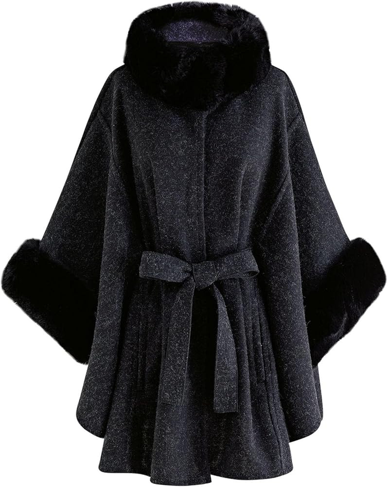 CHICWISH Women's Oatmeal/Grey/Black/Pink Self-Tie Bowknot Faux Fur Poncho | Amazon (US)
