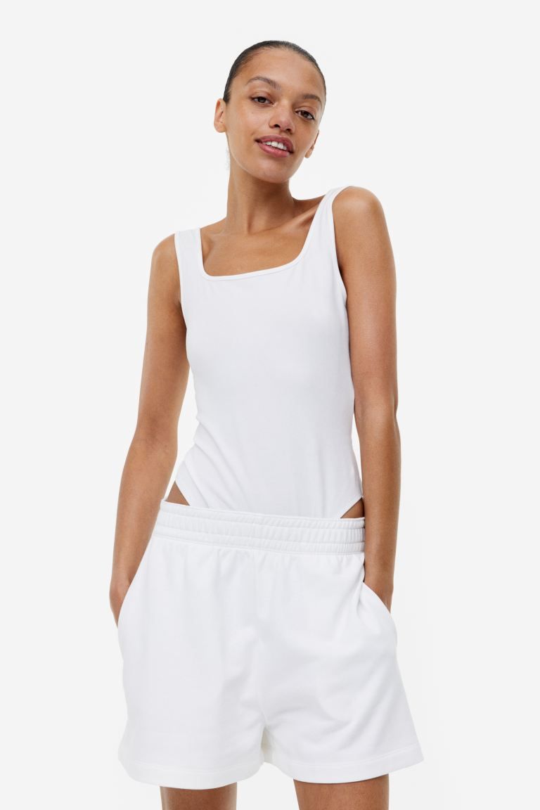 Square-neck Thong Bodysuit - White - Ladies | H&M US | H&M (US + CA)