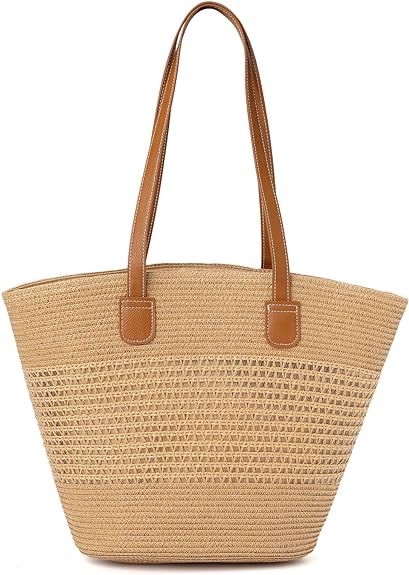 Gaudiwel Women Straw Beach Bag Large Tote Handbag Woven Shoulder Bags with Zipper | Amazon (US)