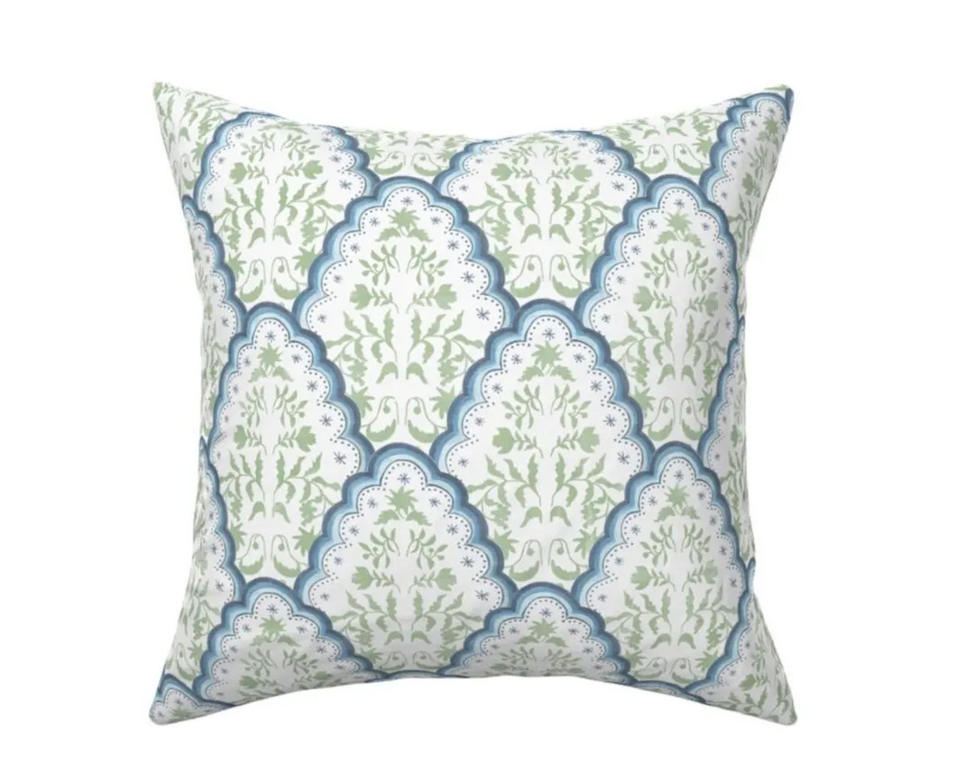 Blue Green Scallop Paisley Decorative Pillow | Etsy (US)