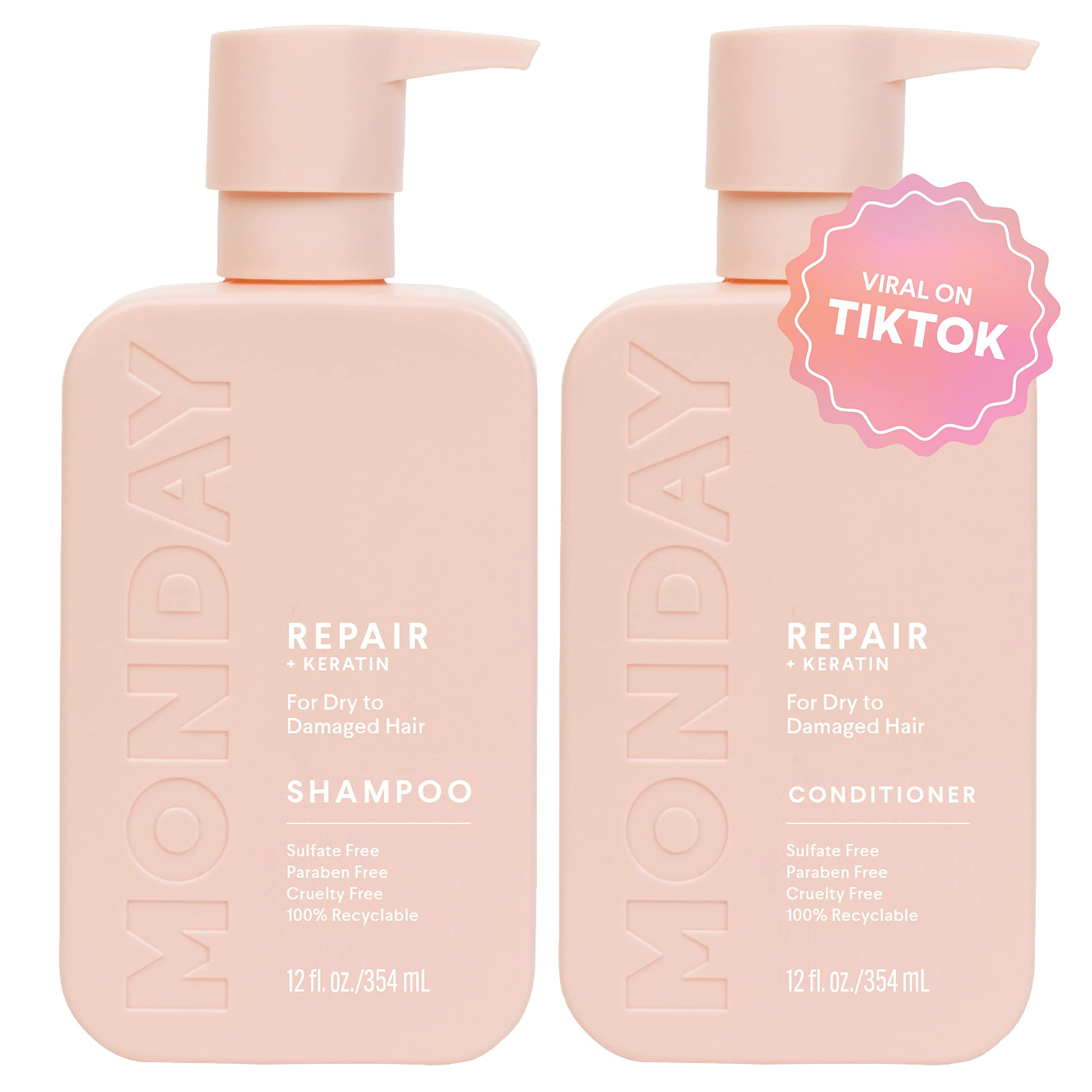 MONDAY HAIRCARE Repair Shampoo and Conditioner Set 12oz for Dry to Damaged Hair, Made with Kerati... | Amazon (US)