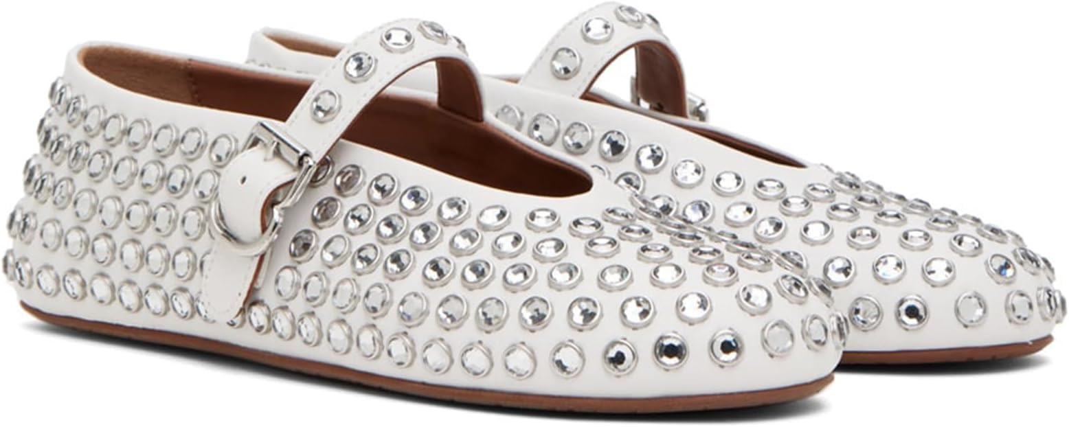 Crystal Rhinestone Ballet Flats Shoes for Women Buckle Strap Sparkly Mary Jane Flats Round Toe Ca... | Amazon (US)