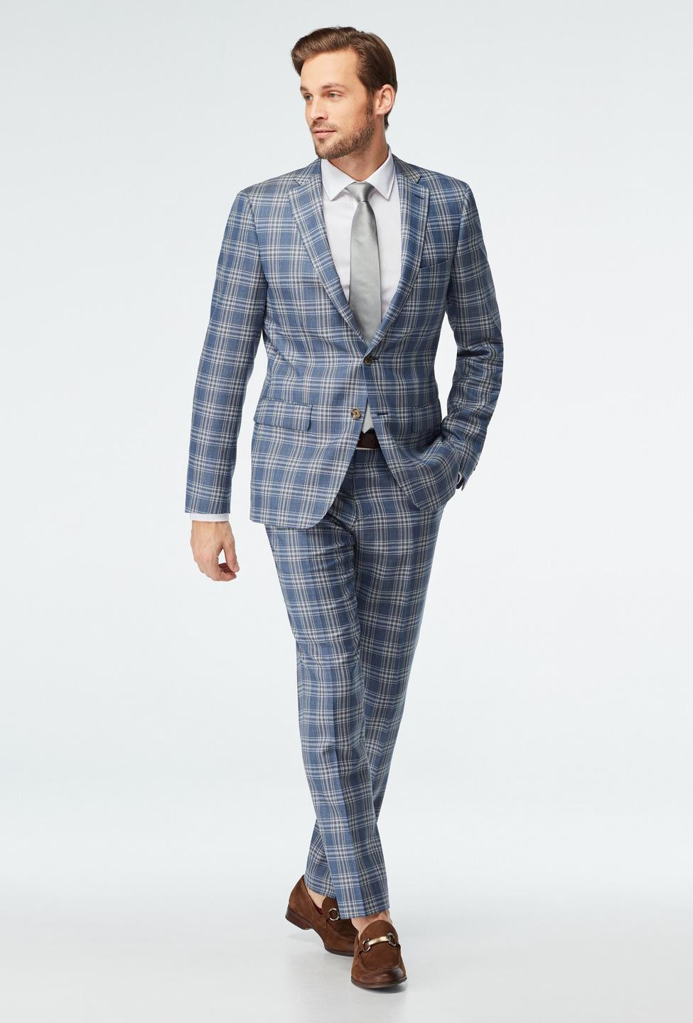 Stone Plaid Blue Suit | Indochino