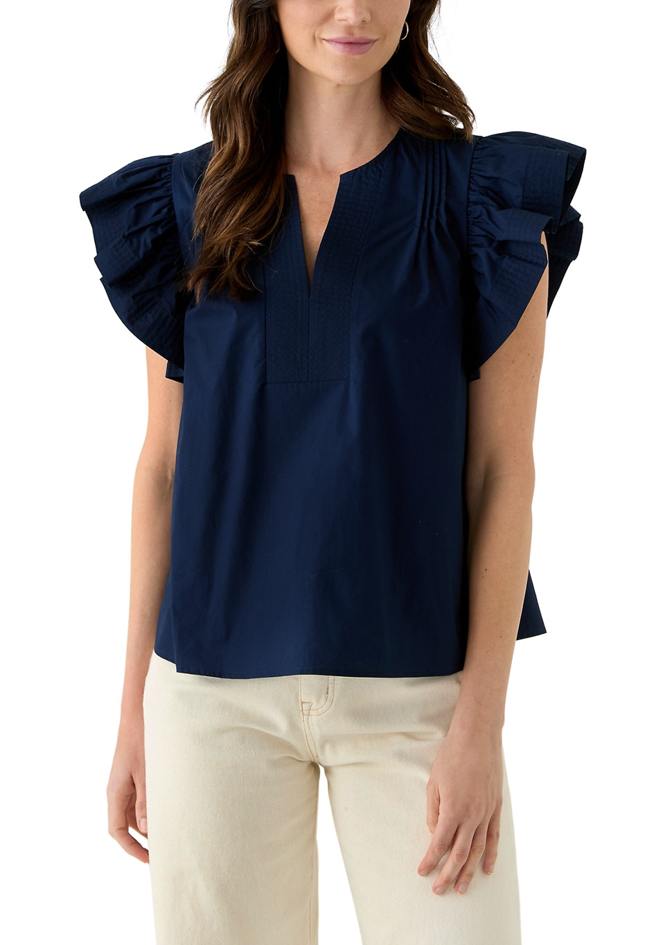 Crown & Ivy™ Women's Woven Split Neck Flutter Sleeve Blouse | Belk