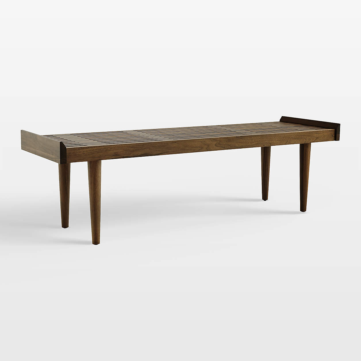 Tate 54" Walnut Slatted Bench + Reviews | Crate & Barrel | Crate & Barrel