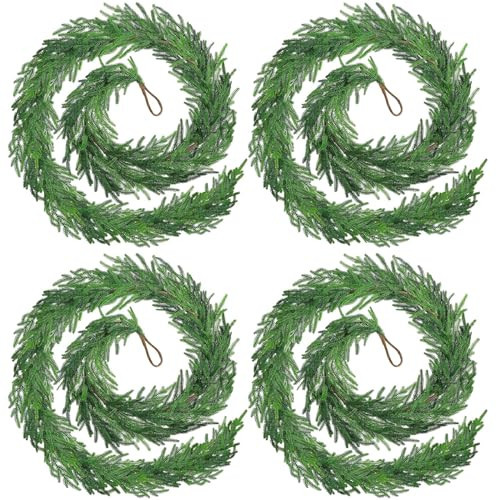 VDKIDKT 4PCS Christmas Norfolk Pine Garland, 9Ft Real Touch Pine Garland, Lifelike Foliage Christmas Greenery Garland for Home Decor Fireplace (9FT, 4PCS) | Amazon (US)