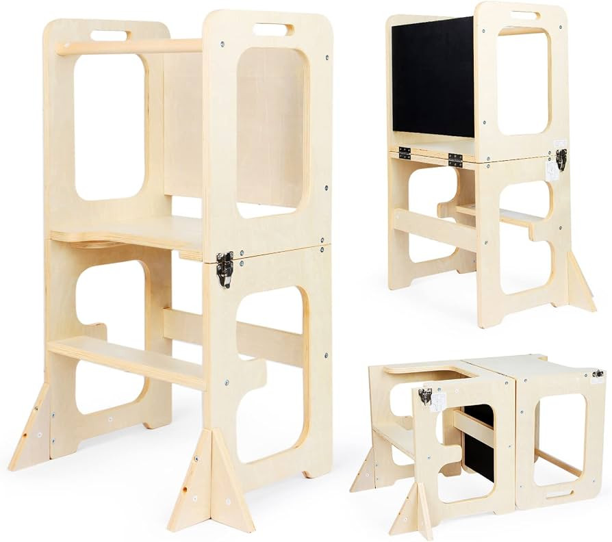 Asweets 4 in 1 Toddler Learning Standing Tower, Toddler Step Stool Table Combo, Wooden Kitchen St... | Amazon (US)