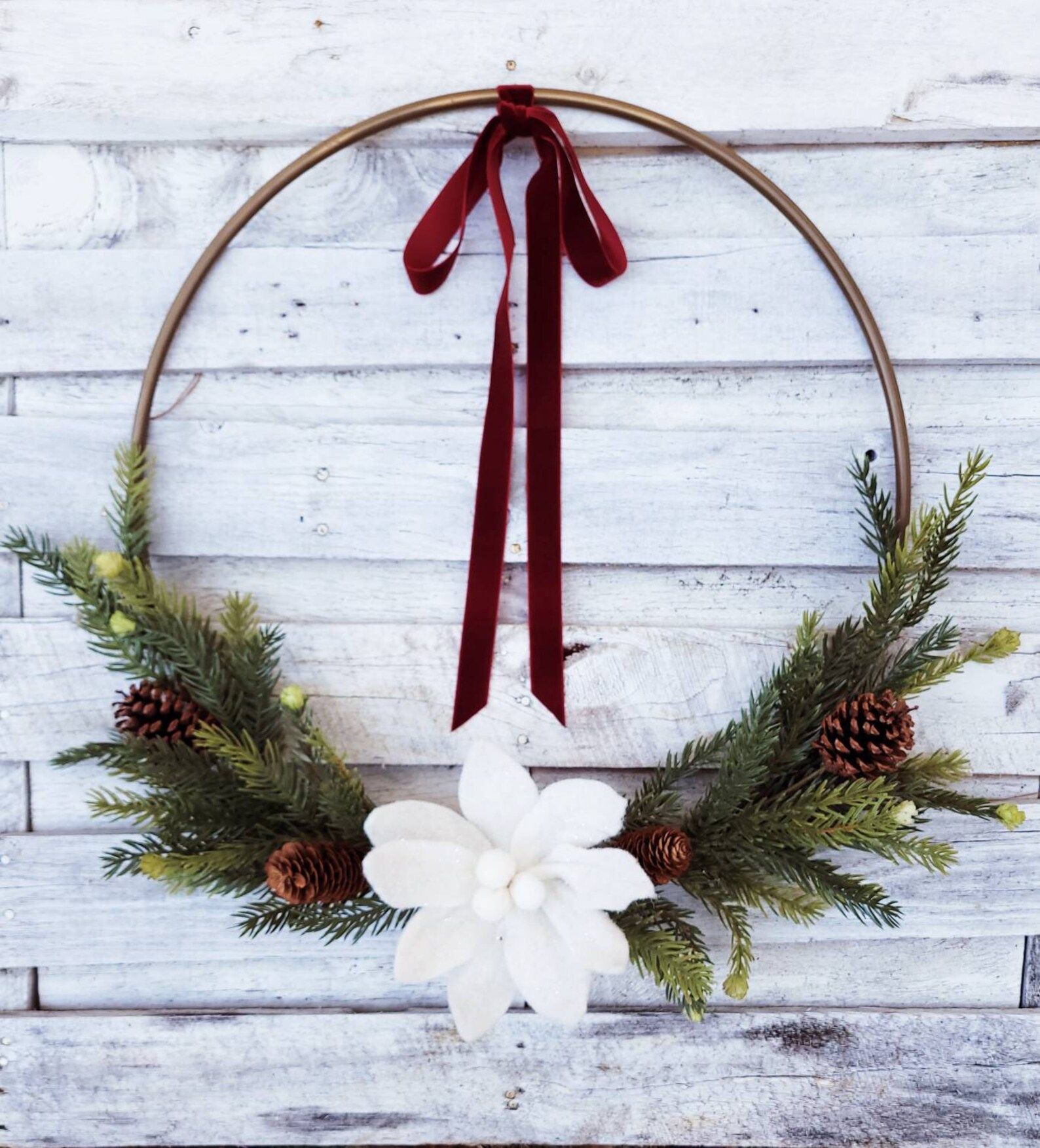 Modern Christmas Wreath, Hoop Winter Wreath, Poinsettia Wreath, Winter Wreath, Christmas Wreath | Etsy (US)