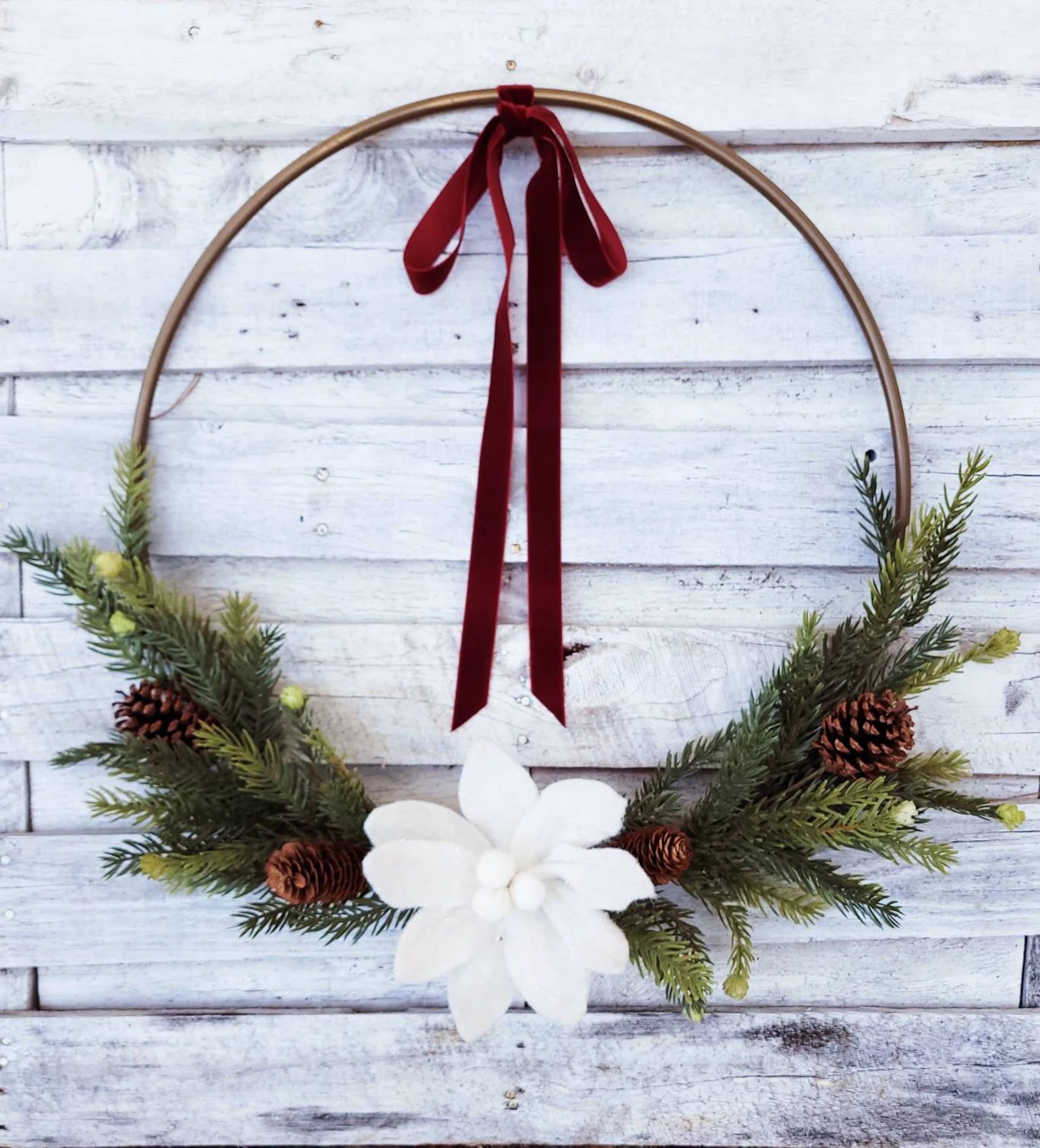 Modern Christmas Wreath, Hoop Winter Wreath, Poinsettia Wreath, Winter Wreath, Christmas Wreath | Etsy (US)