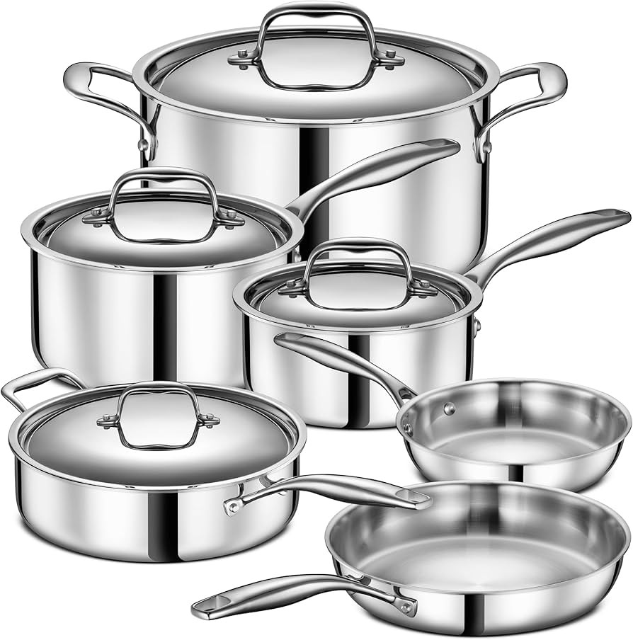 LEGEND COOKWARE 3 Ply Stainless Steel Pots and Pans Set | 10-Piece, Induction, Non-Toxic, Oven Sa... | Amazon (US)