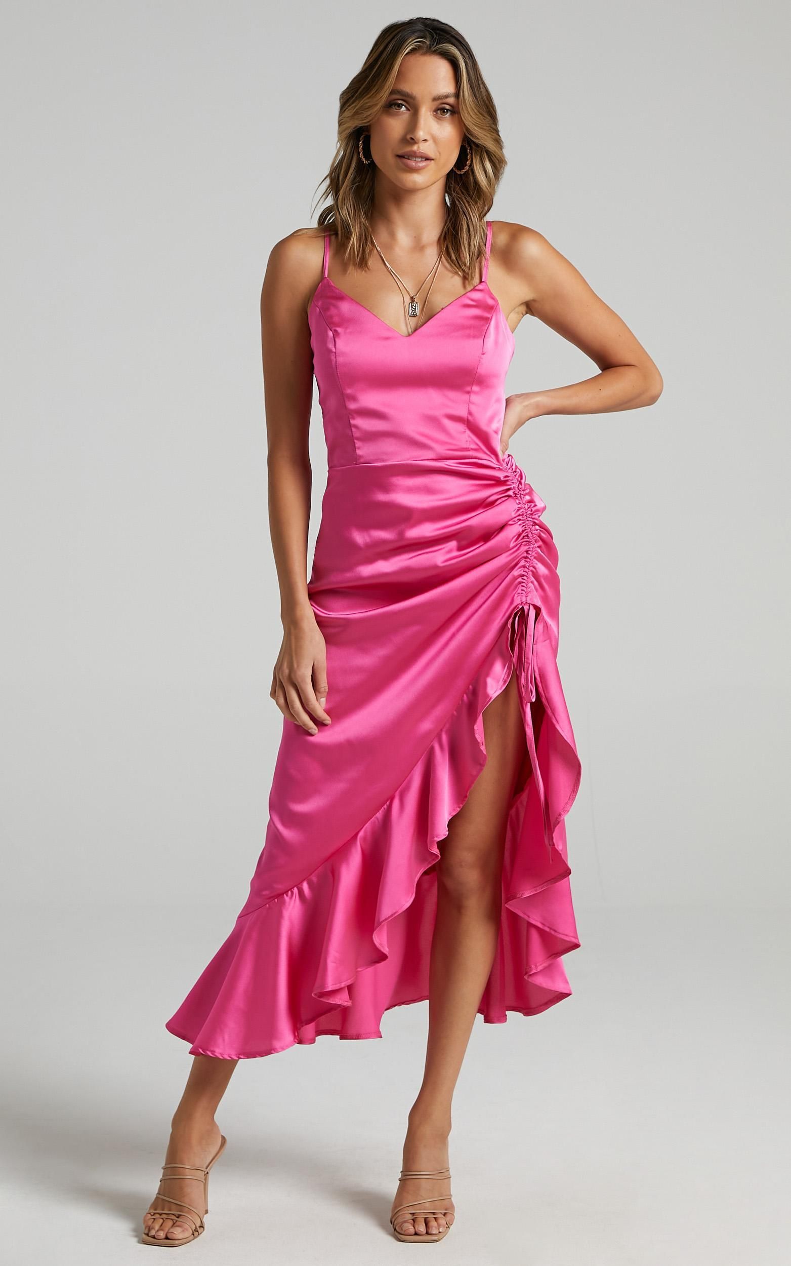 Theoden Dress in Pink Satin | Showpo - deactived