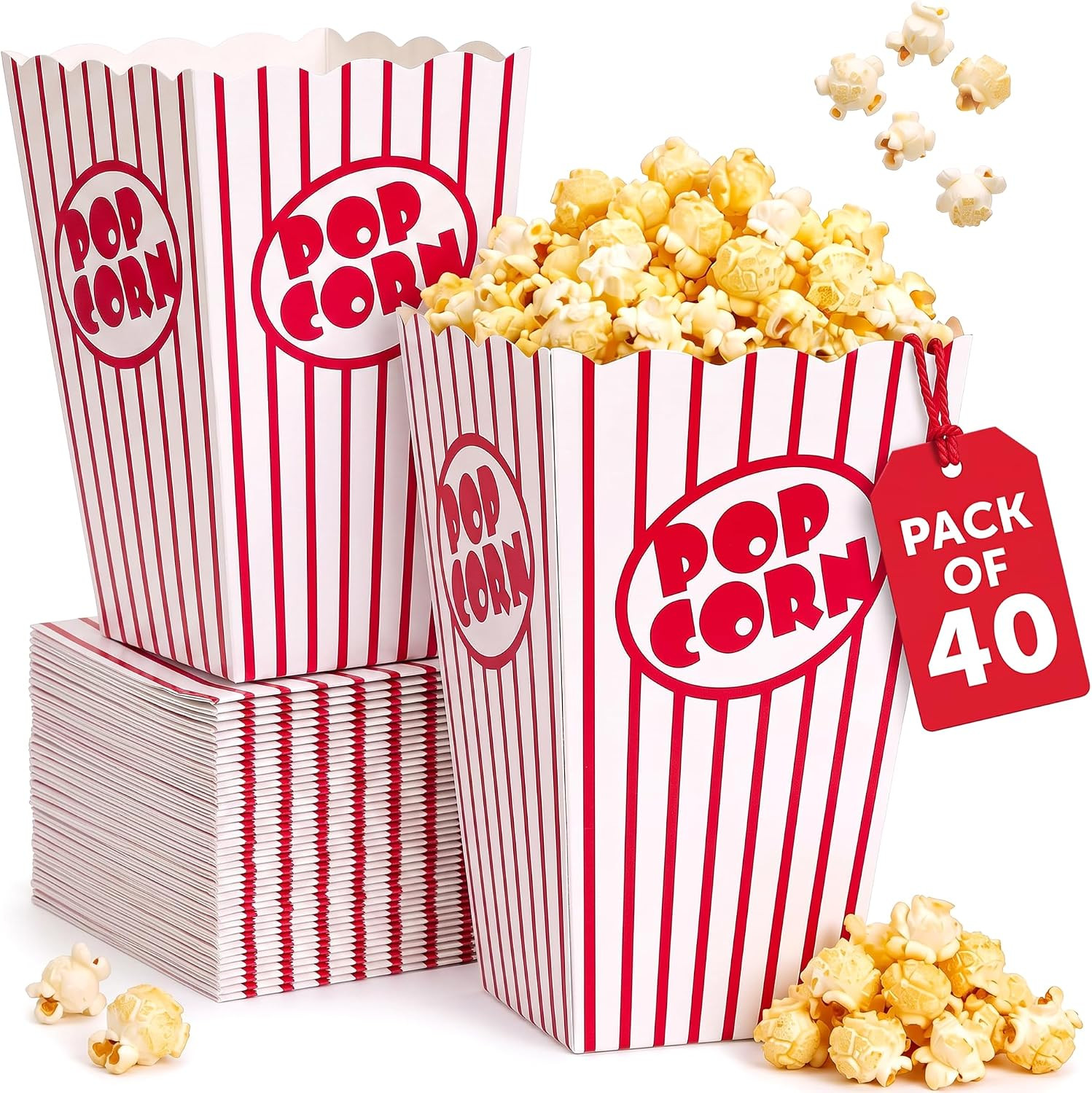 40Pcs Mini Popcorn Boxes, 5" Tall and 3.7" Square 11oz Popcorn Containers | Amazon (US)