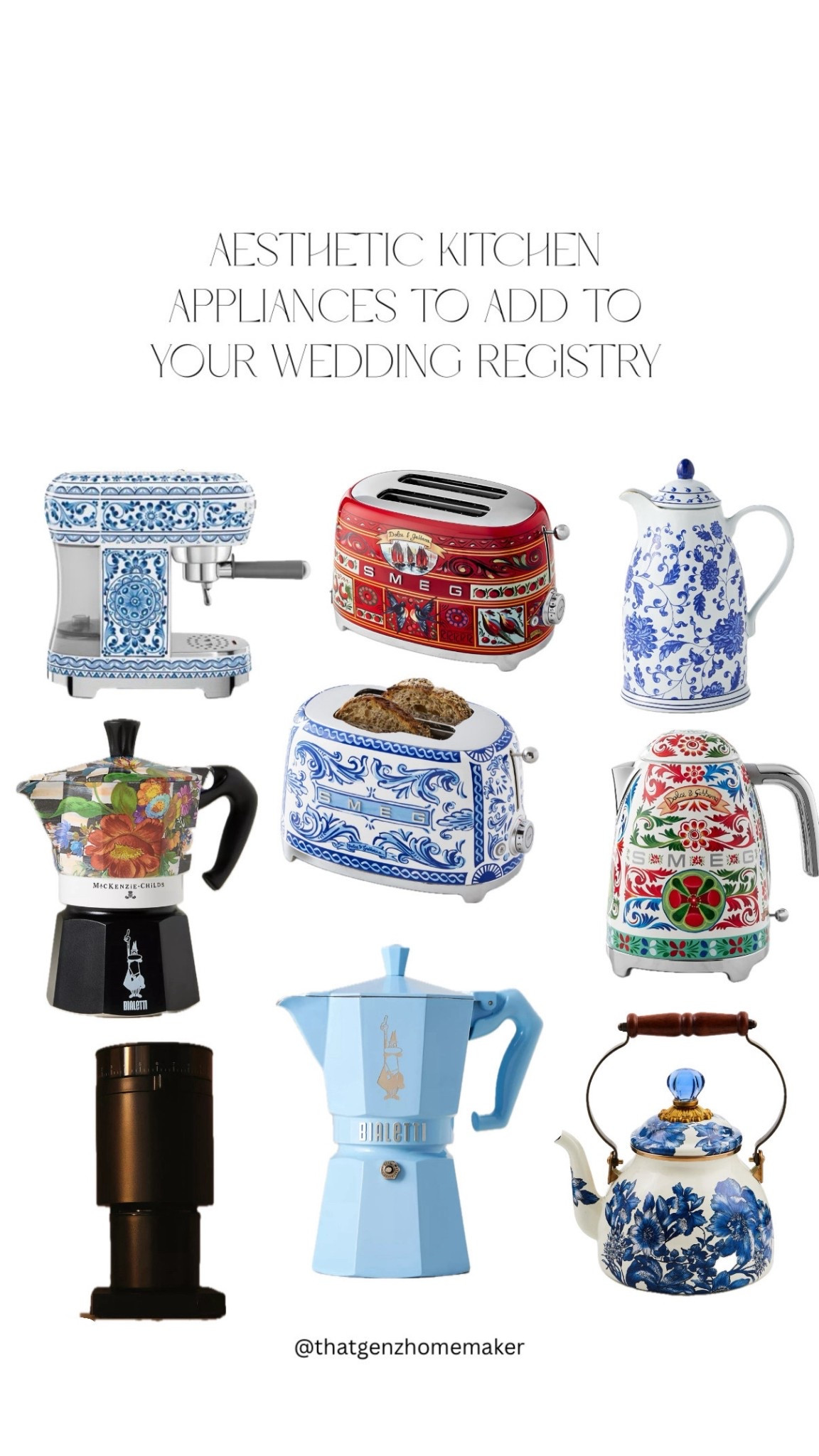 aesthetic kitchen appliances to add to your wedding registry. 

registry ideas, registry items, 2026 brides, bridal shower gift, gifts for brides, housewarming gift, SMEG toaster, espresso machine, blue and white appliances 

#LTKHome #LTKGiftGuide #LTKWedding